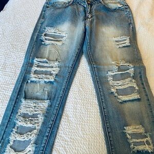 Fashion Nova Blue Distressed Boyfriend Jeans